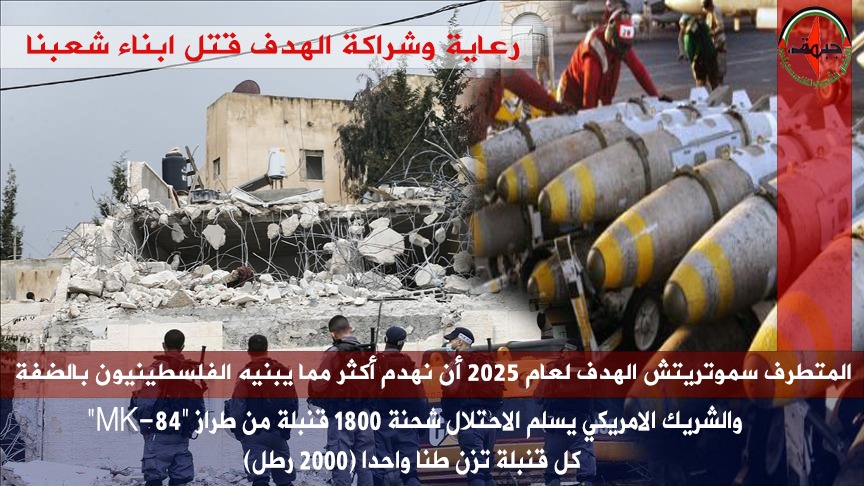 د. مجدلاني : دعوة المتطرف سموتريتش بتكثيف الهدم عام 2025 ترقي إلى جريمة حرب د. مجدلاني : دعوة المتطرف سموتريتش بتكثيف الهدم عام 2025 ترقي إلى جريمة حرب